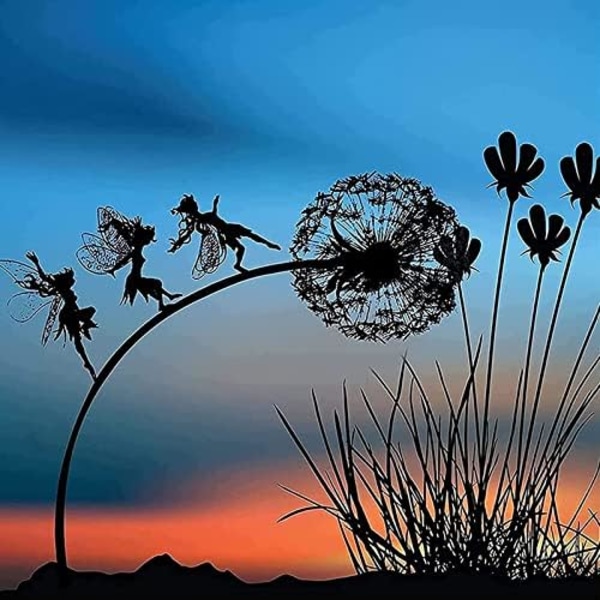Blomsterfe danser med engel løvetann skulptur metallhåndverk ståltråd hjemmedekorasjon hagefigurer romdekorasjon