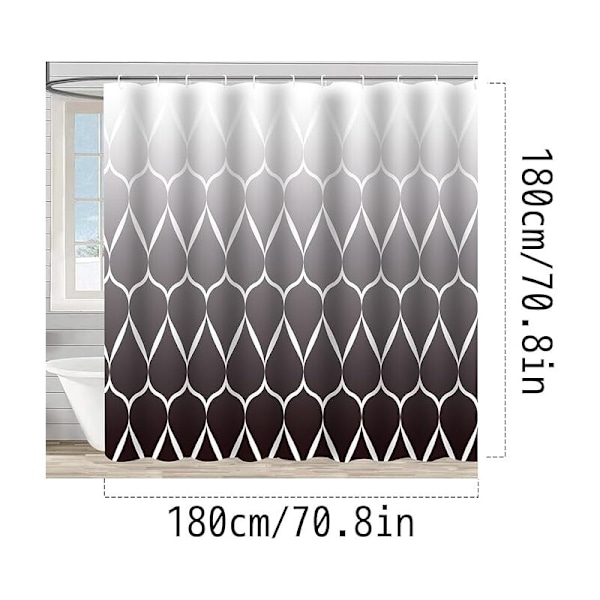 Bruseforhæng 180 x 180 cm, vandtæt og skimmelresistent polyester, bølgemønster, sort og hvid med farvegradient