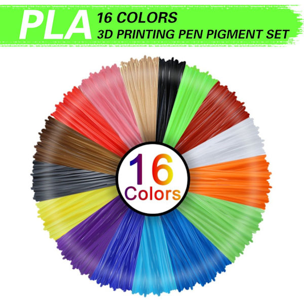 Uzone 3D-penna PLA-filament 1,75 mm, 16 färger (varje färg 5 m) slumpmässig stencil, 3D-penna filament PLA, 3D-utskriftslinjepaket, 3D-penna filament för barn