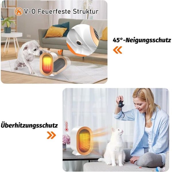 Actoint varme, Elektrisk radiator 800/1200W, Keramisk baseret mini varme, Beskyttelse mod overophedning & anti-vælter, 2 varmetilstande, hjemmekontor b