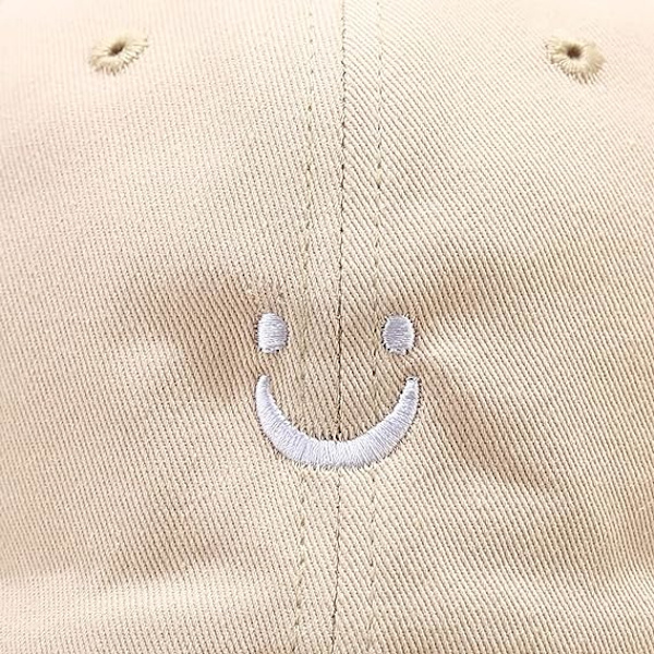 Smiley Baseball Cap - Dam/Herr Justerbar - Låg Profil Ostrukturerad - Bomull