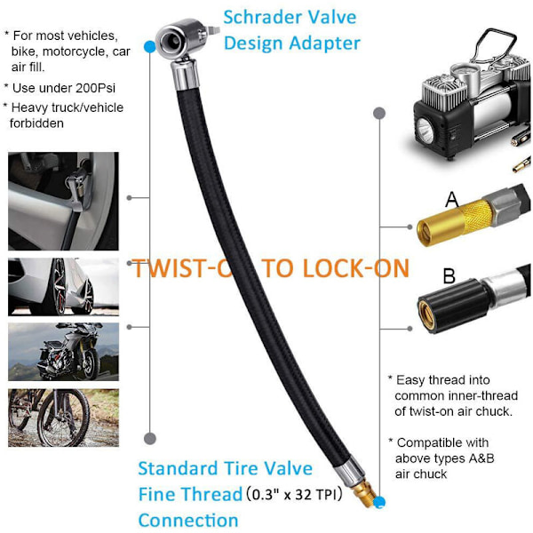 CCYKXA 40cm Forlengelsesslange for Bil Forlengelse Dekkforlengelsesadapter for Pumpe