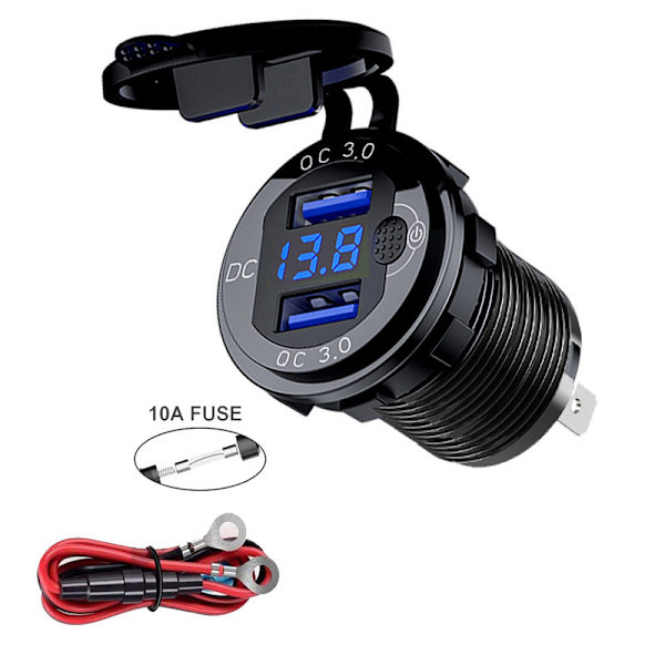 Kjøretøy ladesokkel Rv Båt 12-24v Usb Qc3.0 Telefonlader Med Voltmeter（svart）