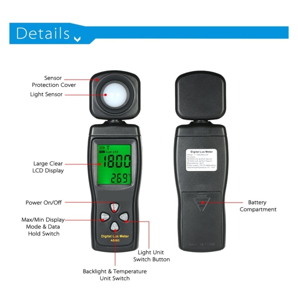 Mini bærbar LCD digital display illuminometer luminometer fotometer luxmeter lysmåler 0-200000