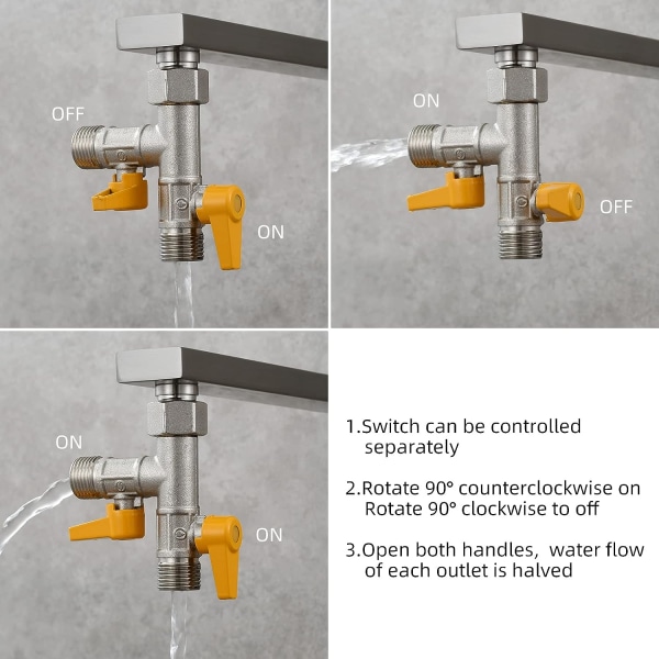 3-vejs ventil 1/2 T-fitting håndbruser og brusehoved bruserarm 3-vejs messing aftapningshane adapter luk