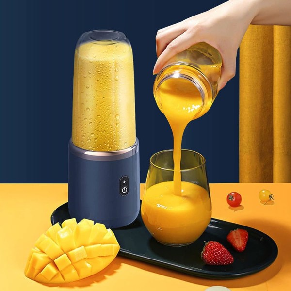 Bärbar mixer, uppladdningsbar 6-bladig elektrisk fruktmixer mixer juicerkopp för shakes smoothies för hem/skola/utomhus