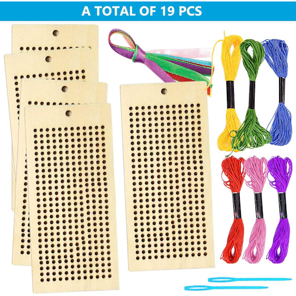 Trästickningsmärke Korsstygnskit, 5-pack Broderistartkit Broderiset Korsstygnsmärke Kit med Korsstygnsram, Nål, Tråd, Ri