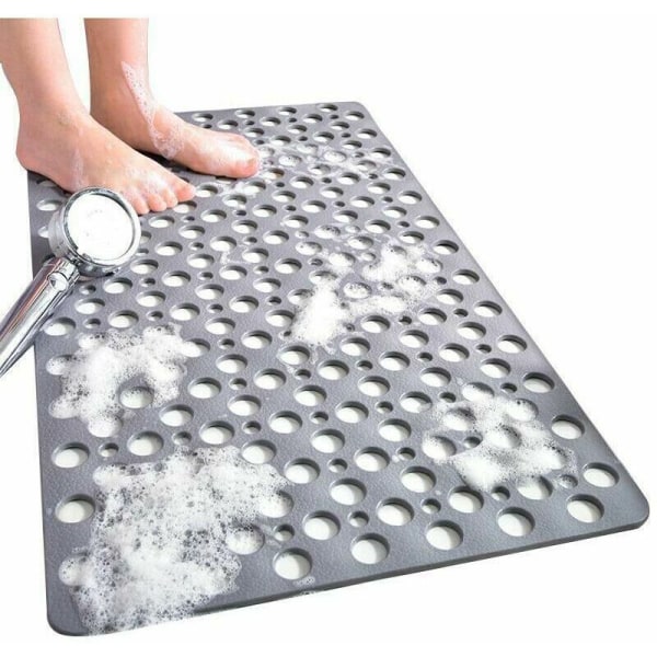 Firkantet anti-mugg dusjmatte i ett stykke, sklisikre gummibadematte med dreneringshull, maskinvaskbar, Grå-70 70 cm
