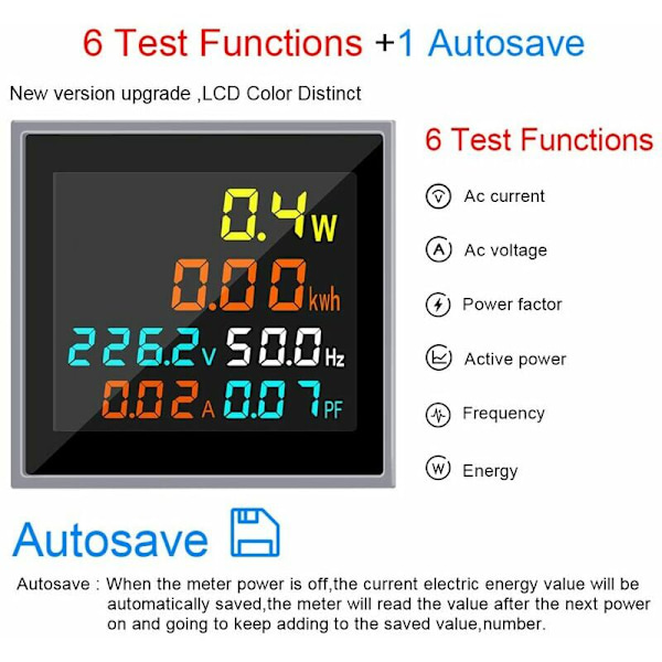 Enfas Mini AC Voltmeter Amperemeter Wattmeter Frekvenstestare LCD HD-skärm effektfaktormonitor-494753mm spänningsförstärkare
