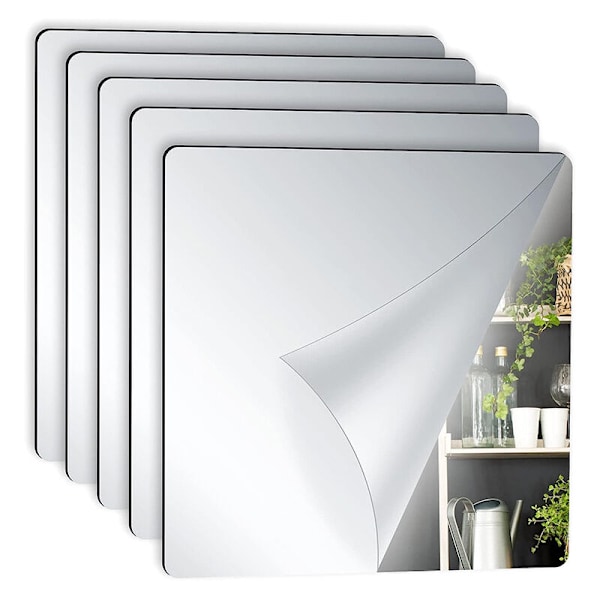 5 Stycken Spegelväggklistermärken 20 X 20 cm, Flexibla Spegelfolier Självhäftande Spegelplattor för Hemväggsdekoration