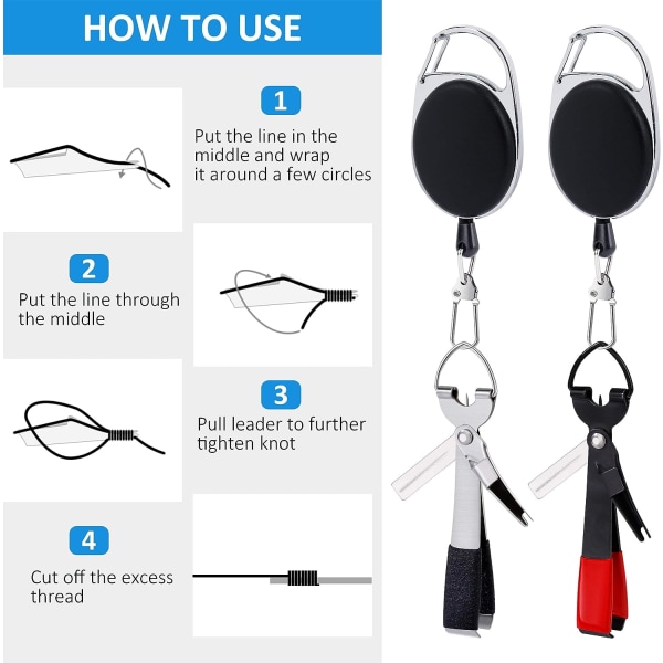 Flugfiske Knåpverktyg med Zinger Retractor Combo, 4 i 1 Fiske Knåpverktyg Snabbknytning Multifunktionell Linjetrimmer Clipper Nipper Tackle(2pcs)
