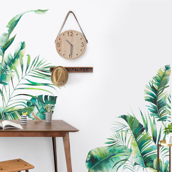 1 sett blad tropiske planter skrell og lim veggklistremerker, grønne natur jungel treblader veggklistremerker, vanntett DIY veggdekorasjon dekorasjoner for