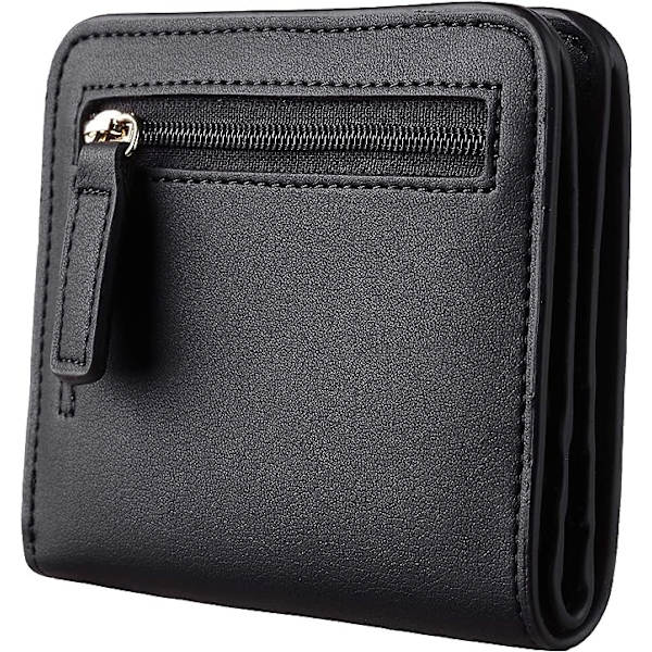 (Musta) RFID-lompakko naisille, pieni ja kompakti bifold-lompakko, luksusminilompakko naisille, jossa on ID-ikkuna