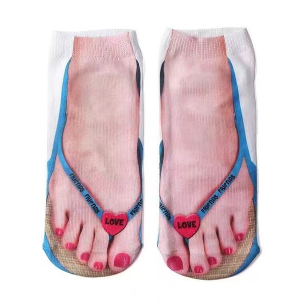 Imitasjon Sokk Sandaler 6 Par Tilfeldige Farger 3d Mønster Trykte Sokker Fancy Flip Flops Bomull Elastisk Anti-svette Og Pustende Lave Ankelsokker For