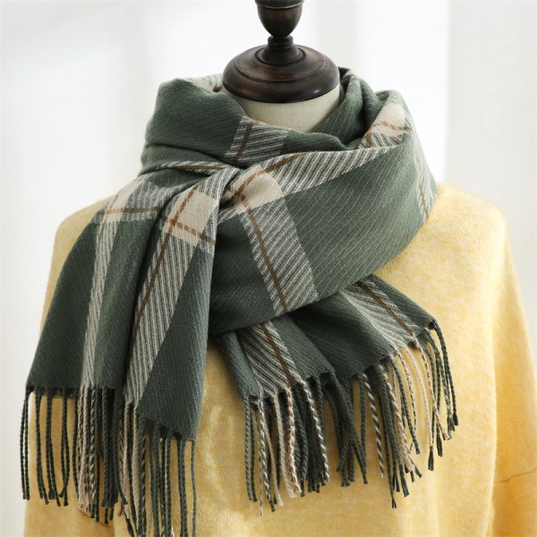 Vinter kvinnors halsduk sjal kashmir textur tofs pläd liten fräsch halsduk grön