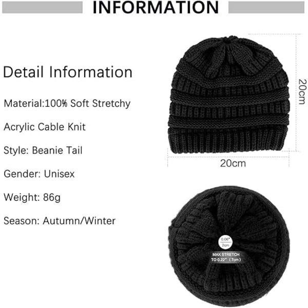 Hästhuvud Beaniemössa för kvinnor flickor, vinter varm mjuk stretch rörig bulle hästsvans stickad BeaniemössaTail Hat Skull Cap