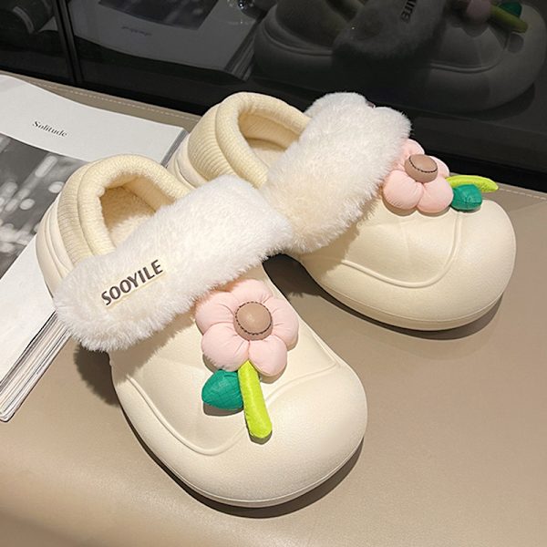 Varma tofflor för kvinnor, bekväma minnessvampblommtofflor, fluffiga halkfria bekväma plysch utomhus inomhus hemtofflor 24cm