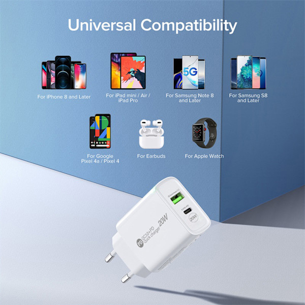 PD12W mobiltelefonlader 2.4A ladekabel Type-c adapter PD+USB reiselader