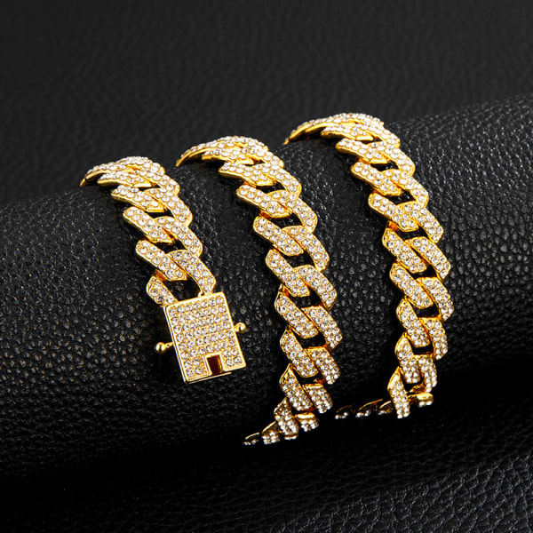 Mens Cuban Link Chain Iced Out Miami Cuban Link Halsband Guld Sil