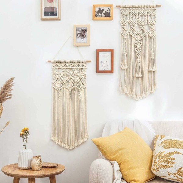 LITZEE 2 st Macramé väggbonad Boho Deco Chic vävd gobeläng - Vacker lägenhet rum bröllop lägenhet rum dekoration hem inredning, 35*65cm