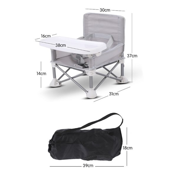 Grå Bärbar Babysäte Resa Kompakt Hopvikbar med Remmar för Inomhus/Utomhus Användning Perfekt för Camping, Strand, Gräsmatta Småbarn, Barn, Pojkar, Flickor