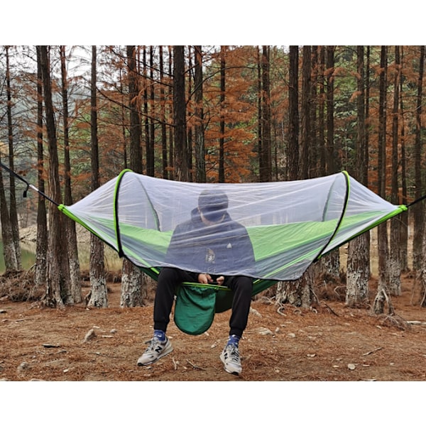 Enkeltheng med myggnetting Camping Hengekøye med myggnetting Utendørs bærbar Hengekøye Rask åpning Automatisk-Blå