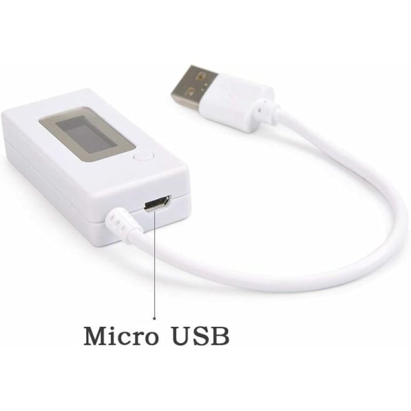 Hvid hale LCD baggrundsbelysning LCD digitalt display USB amperemeter voltmeter opladningskapacitetsdetekteringstabeldetektor