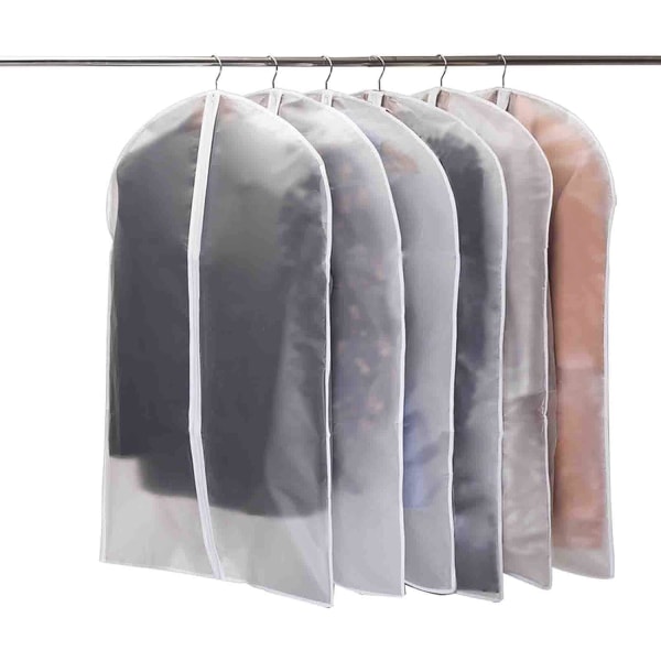 Clothing Covers Dust-Proof, Waterproof and Moth-Proof Clothing Protective Cover, Translucent with Middle Zipper, 6 Pieces 60 * 100 cm (White)