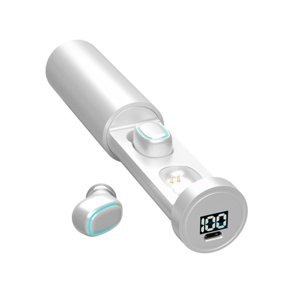 Binaural trådløs Bluetooth 5.0 sportshodetelefoner LED Power Display -Hvit