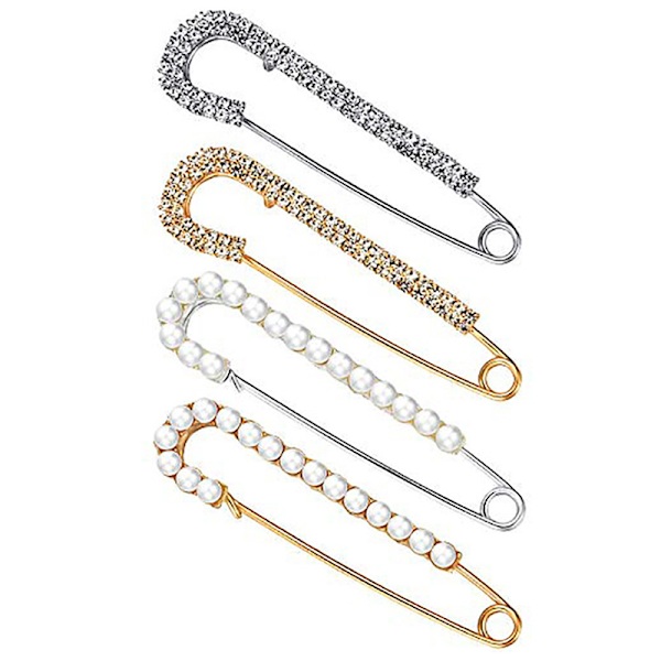 Dame Brocher Sjal Sweater Clips Faux Krystal og Perle Brocher, Sikkerhedsnåle Clips til Skjorter Kjoler, 2 Styles, Guld, Sølv