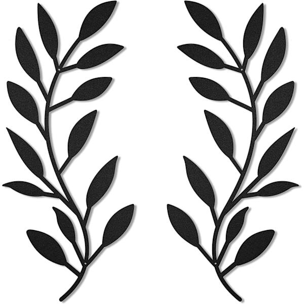 2 stycken väggdekor metallträd blad vinstock olivgren blad väggkonst smidesjärn rulle ovanför sängen, vardagsrum, utomhusdekor (svart)