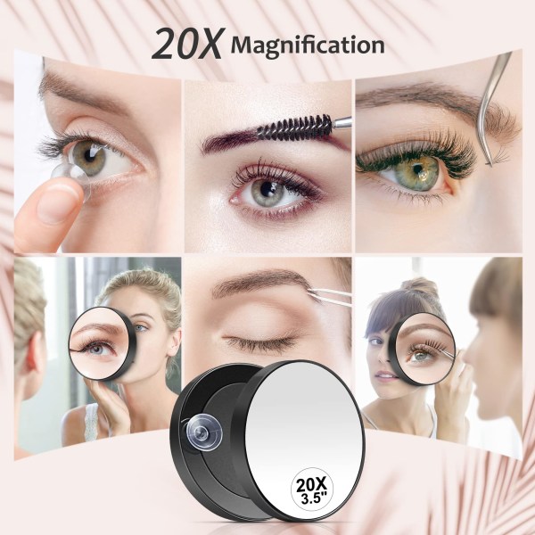 20x forstørrelsesglas, 20x forstørrelsesglas sugekop som forstørrende makeup spejl, øjenmakeup lommespejl sæt 3,5 tommer