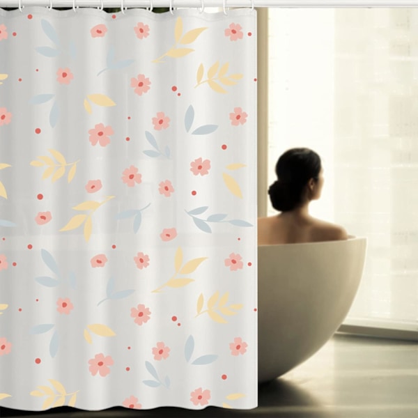 Hvid Gardin Vandtæt Skimmelsikker Bruseforhæng, Vandafvisende Polyester Antibakteriel PEVA Bruseforhæng Til Badeværelse 180x180cm, Blomster