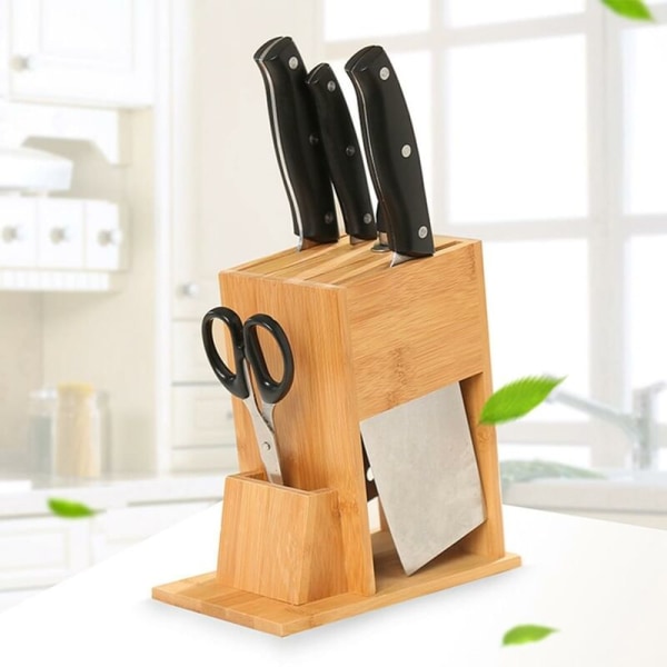 Knivblok gummitræ træ - knivholder - knivblok uden kniv - egnet til 5 forskellige knive - knivholder til en organiseret og ryddig k
