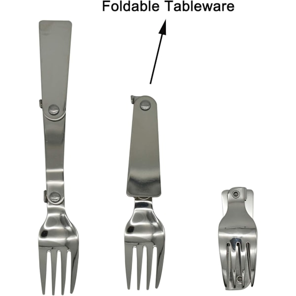 Sammenleggbart Campingbestikksett - 18/10 Rustfritt Stål Skje & Gaffel for Reise & Fotturer (6 Deler)