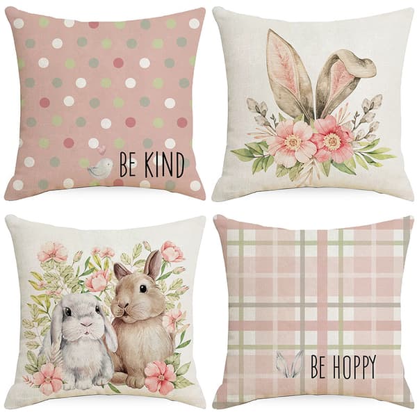 Set med 4 kuddfodral, kuddfodral 45x45cm kuddfodral dekorativa soffkuddfodral för sovrum, soffa, stol, säng, trädgård (påskhare)