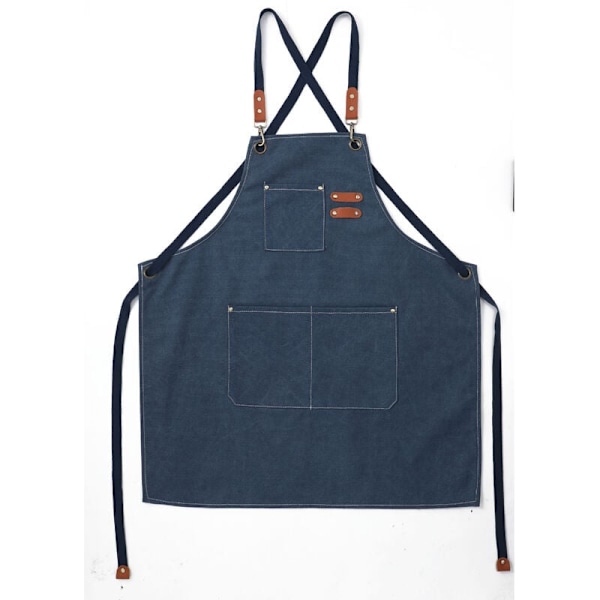 (Marinblå) Köksförkläde för män, canvasförkläde med 3 vattentäta och justerbara fickor för grillning, restaurang, trädgård, snickare, 78 x 68 cm