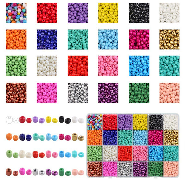 Smykkeæske 2/3/4mm Hirseperler 24 Farver Boksede Løse Perler DIY Smykker Tøj Perlebroderi Håndlavede Tilbehør -Farve 4MM
