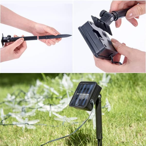 Solcelled Fe-lys med 50 LED-lys, Dragonfly, Utendørs, Multifarget, Blinkende, Dragonfly Solcellelampe Dekorasjon med 8 Lysmoduser, Vanntett Belysning for Hage