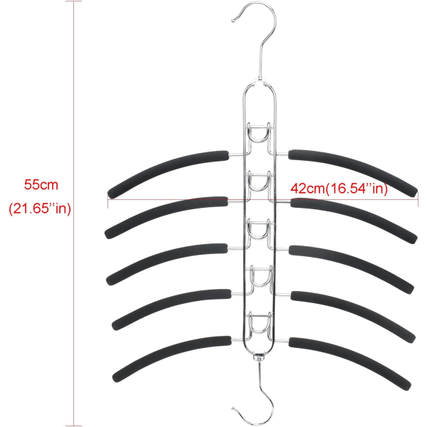 2 kappaletta 5 in 1 monitoiminen metallivaatehenkari, monitoiminen, tilaa säästävä, liukumaton vaahtopinnoite, irrotettava henkari paidoille, neuleille, puvuille, takeille
