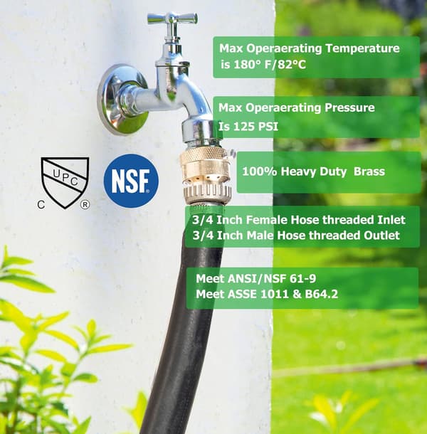 Slangehane Tilbageflow Forebygger Vakuumbryder, Havevandslange Tilbageventil til 3/4 Tommer Udendørs Hanehane, Sprinkler, RV, Anti-Siphon, 2-Pak