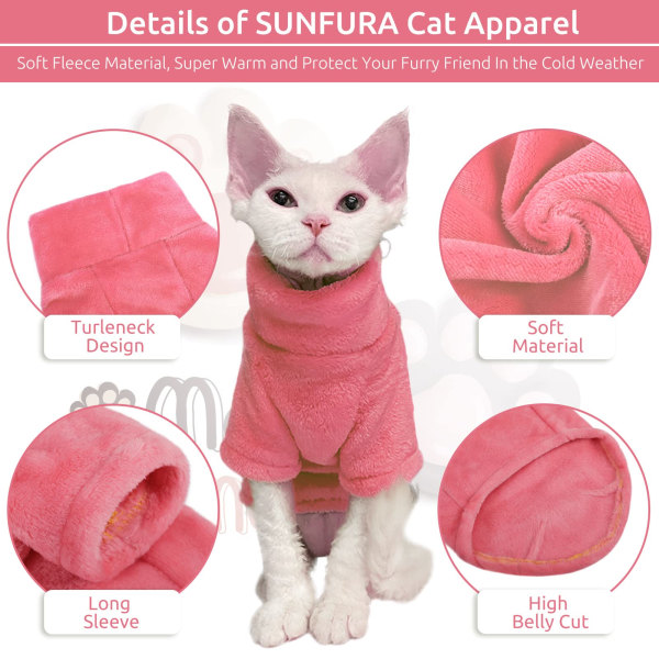 Cat Clothes - Turtlenecks for Cats, Fleece Winter Pullover Vests for Kittens, Cozy Soft Sleeve Pajamas for Cats, Warm，Cold Rompers for Pets