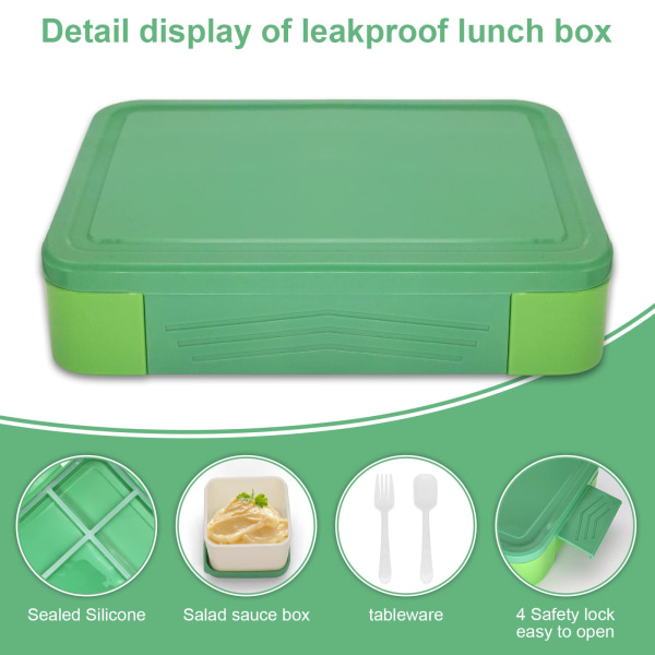 Bento Lunch Box til Børn, Bento Box Lunch Box til Voksne med 5 Rum og 1 Salatdressingbeholder, Arbejde Skole Snack Box til Børn og Voksne