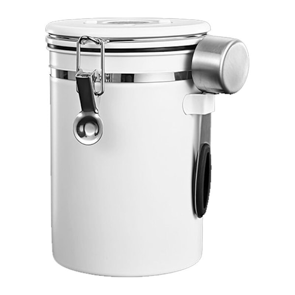 Extra breda kaffebehållare för kaffe och malet kaffe, hermetisk rostfritt stål, avtappningsventil och kaffe (vit, 1800 ml)