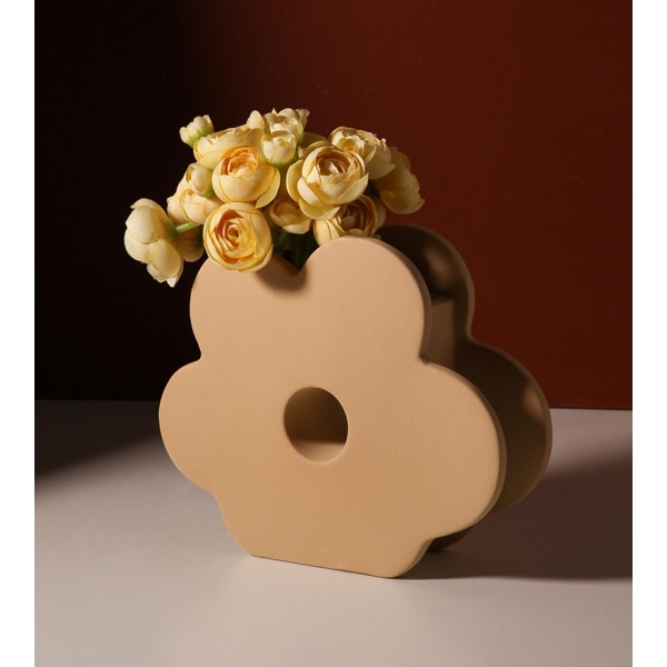 Vas Dekoration Kreativ Keramisk Vas Dekoration Geometrisk Vardagsrum Konst Dekoration (Gul Grå Aprikos Blomsterpåse)