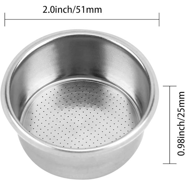 51 mm:n ruostumattomasta teräksestä valmistettu kahvisuodatin, uudelleenkäytettävä kahvisuodattimen pidike, yksikerroksinen suodatinverkko, kahvinkeittimen tarvikkeet kahvikoneille
