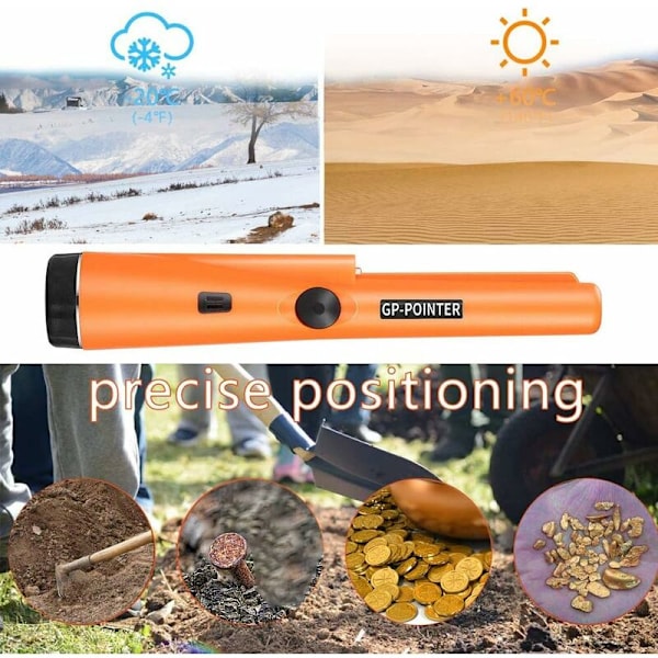 Håndholdt metaldetektor, IP66 vandtæt pinpointer metaldetektor 360° detektion til børn voksne høj følsomhed med indbygget LED-indikator f
