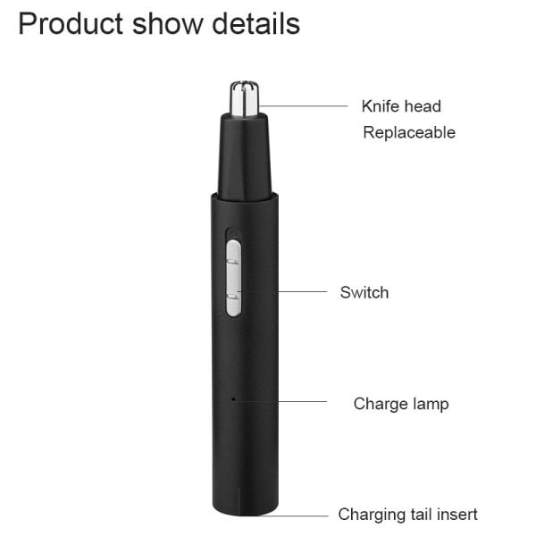 Musta Ear Nose Hair Trimmer, Professional USB Ladattava Hair T