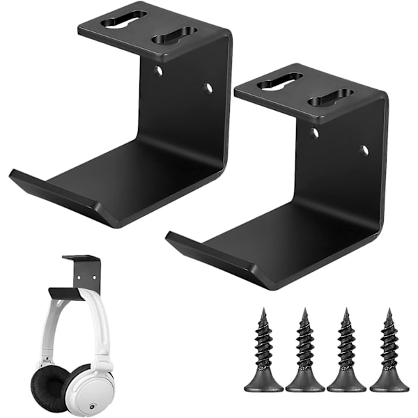 2 stk. metallhodetelefonveggfeste, hodetelefonholder for skrivebord, klebrig og skrudd hodetelefonfeste, hodetelefonkroker, svart