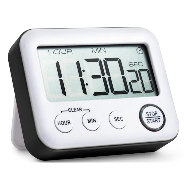 Multifunksjonell timer, nedtelling + alarmklokke (svart)